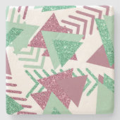 80sフレッシュ抽象芸術 |ピンクと緑の図形のパターン ストーンコースター (正面)