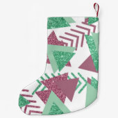 80sフレッシュ抽象芸術 |ピンクと緑の図形のパターン スモールクリスマスストッキング (裏面)