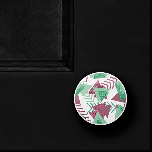 80sフレッシュ抽象芸術 |ピンクと緑の図形のパターン セラミックノブ