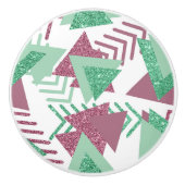 80sフレッシュ抽象芸術 |ピンクと緑の図形のパターン セラミックノブ (正面)