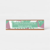 80sフレッシュ抽象芸術 |ピンクと緑の図形のパターン デスクネームプレート (正面)