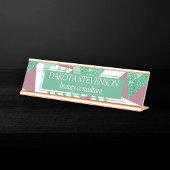 80sフレッシュ抽象芸術 |ピンクと緑の図形のパターン デスクネームプレート