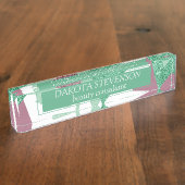 80sフレッシュ抽象芸術 |ピンクと緑の図形のパターン デスクネームプレート (側面)