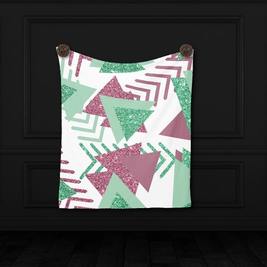 80sフレッシュ抽象芸術 |ピンクと緑の図形のパターン フリースブランケット