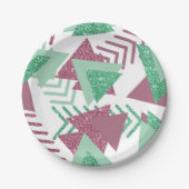 80sフレッシュ抽象芸術 |ピンクと緑の図形のパターン ペーパープレート (正面)