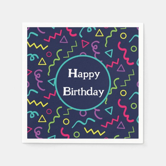 80sブルーメンフィスパターン誕生日 スタンダードカクテルナプキン (正面)