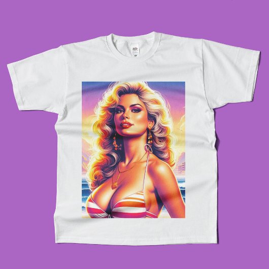 80sホットビーチのピンアップ tシャツ