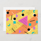 80sメンフィスオレンジピンクスタイルレトロ図形 インビテーションポストカード (正面/裏面)