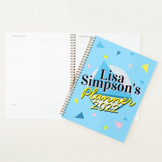 80sメンフィススタイルブルーイエロージオメトリックプリント プランナー手帳 (ディスプレー)