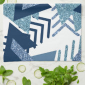 80sルクセ抽象芸術 |ターコイズとネイビーブルー キッチンタオル (折り畳み)