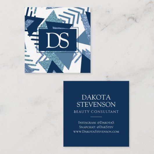 80sルクセ抽象芸術 |ターコイズと海軍モノグラム コーリングカード (正面/裏面)