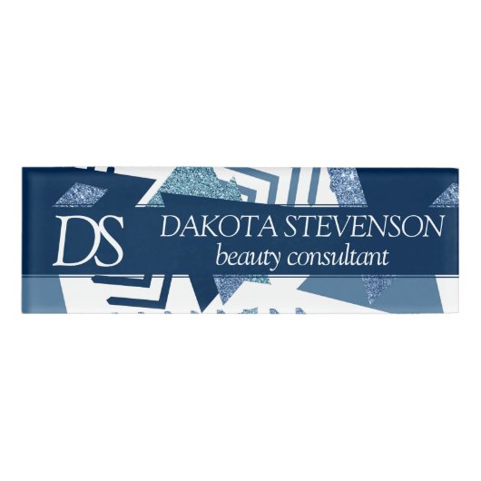 80sルクセ抽象芸術 |ターコイズと海軍モノグラム 名札 (正面)