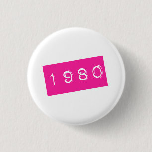80sレトロの写実的なヴィンテージのBirthyearのピンク誕生日 缶バッジ