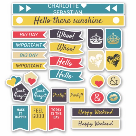 80sレトロカラークラウンラブハートプランナー シール (正面)