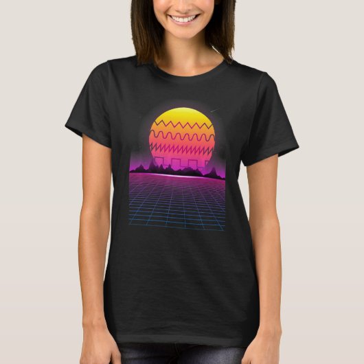 80sレトロサンセットシンセサイザー合成波波形 tシャツ (正面)