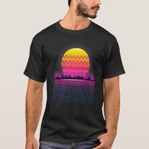 80sレトロサンセットシンセサイザー合成波波形 tシャツ