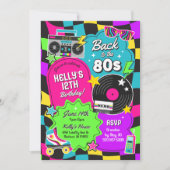 80sレトロネオン誕生日招待状 招待状 (正面)