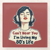 80sレトロノスタルジック音楽ラバーズトローバックデザイン ガラスコースター (正面)