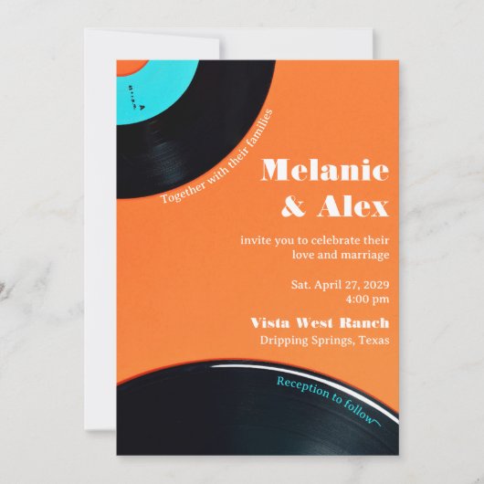 80sレトロレコード写真結婚式招待状 招待状 (正面)