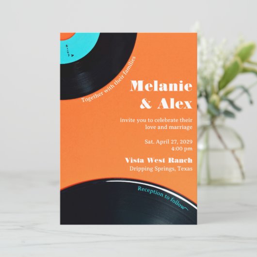 80sレトロレコード写真結婚式招待状 招待状 (スタンド正面)