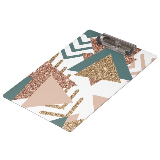 80sレトロ抽象芸術 |アボカドグリーンとバラ金ゴールド クリップボード (アングル)