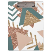 80sレトロ抽象芸術 |アボカドグリーンとバラ金ゴールド クリップボード (正面)