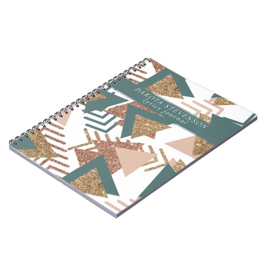 80sレトロ抽象芸術 | 70sグリーンと金ゴールドカスタム ノートブック (左側)