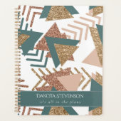 80sレトロ抽象芸術 | 70sグリーンと金ゴールドカスタム プランナー手帳 (正面)