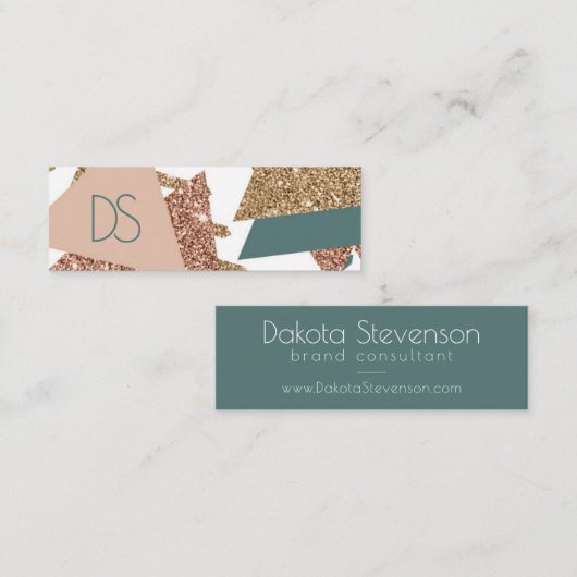 80sレトロ抽象芸術 | 70sグリーンと金ゴールドモノグラム スキニー名刺 (正面/裏面)