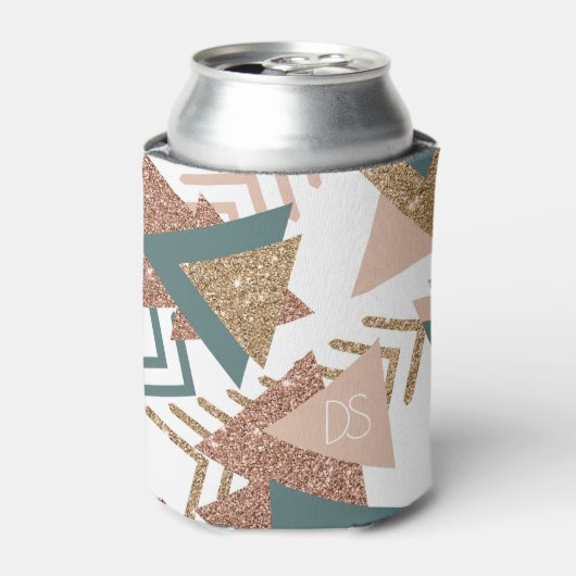 80sレトロ抽象芸術 | 70sグリーンと金ゴールドモノグラム 缶クーラー (缶正面)