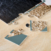 80sレトロ抽象芸術 | 70sグリーンと金ゴールド写真 ジグソーパズル (側面)