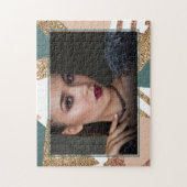 80sレトロ抽象芸術 | 70sグリーンと金ゴールド写真 ジグソーパズル (縦)