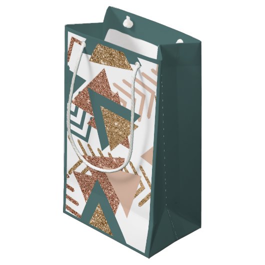 80sレトロ抽象芸術 | 70s緑と金ゴールドパレット スモールペーパーバッグ (正面アングル)