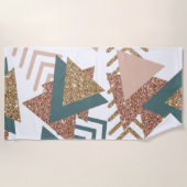 80sレトロ抽象芸術 | 70s緑と金ゴールドパレット ビーチタオル (正面)