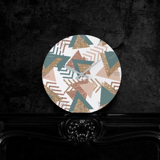 80sレトロ抽象芸術 | 70s緑と金ゴールドパレット ラウンド壁時計