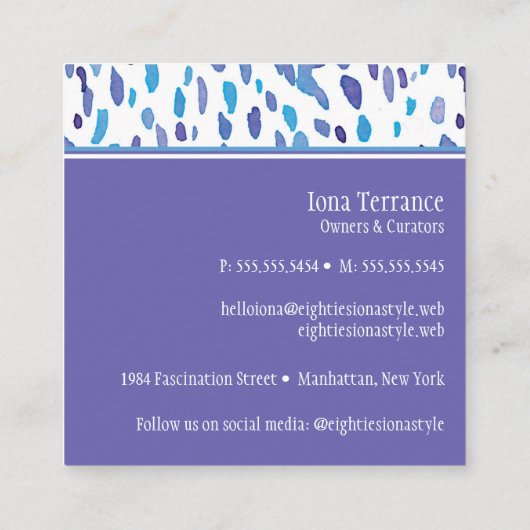 80sレトロ紫と青の斑点 スクエア名刺 (裏面)