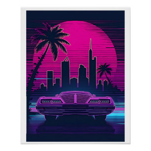 80sレトロ街並み – ネオンサイバーパンキエステティック ポスター