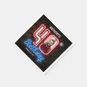 80sレトロ40th誕生日ネオンサインカスタム写真 スタンダードカクテルナプキン (角)