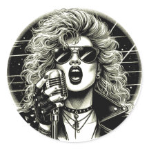 80sロッカーシック女歌手インクイラストレーション
