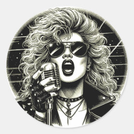 80sロッカーシック女歌手インクイラストレーション ラウンドシール