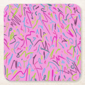 80sヴィンテージプリント（ピンク） スクエアペーパーコースター (正面)