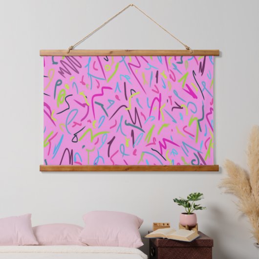 80sヴィンテージプリント（ピンク） 吊り下げ型タペストリー (寝室)