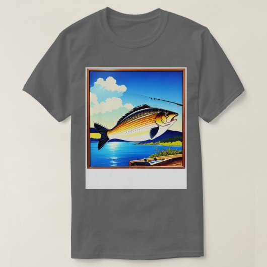 80sヴィンテージ魚釣りポスター tシャツ (デザイン正面)