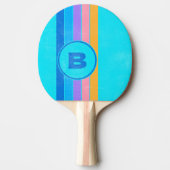 80s動揺してネオン海スストライプのキーイニシャル 卓球ラケット (正面)