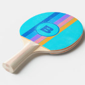 80s動揺してネオン海スストライプのキーイニシャル 卓球ラケット (正面アングル)