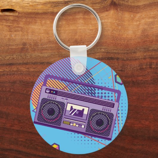 80s携帯ファンキー無線カセットプレーヤー，ボームボックス キーホルダー (正面)