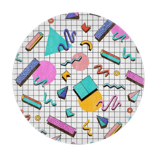 80s明るい：市松模様にヴィンテージジオメトリ。 カッティングボード (正面)