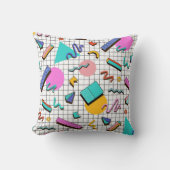 80s明るい：市松模様にヴィンテージジオメトリ。 クッション (正面)