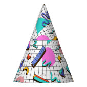 80s明るい：市松模様にヴィンテージジオメトリ。 パーティーハット (左)