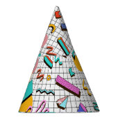 80s明るい：市松模様にヴィンテージジオメトリ。 パーティーハット (右)